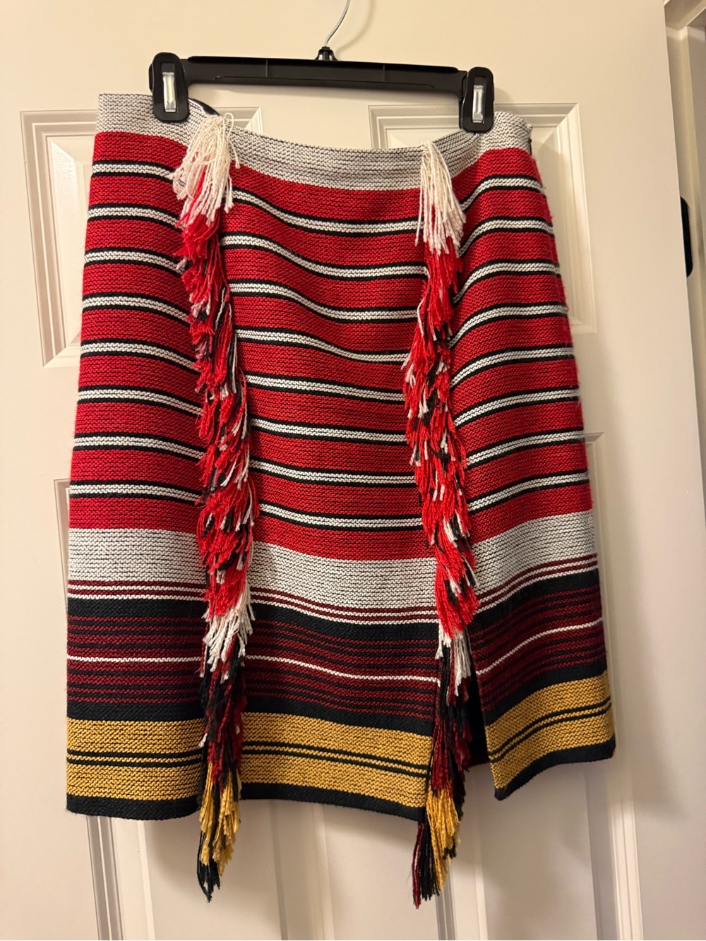 W by Worth Red Striped Fringe Knit Skirt